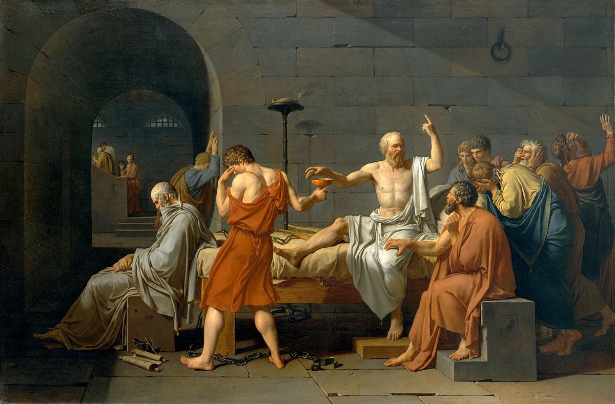 Sokrates tar giftbegeret. Maleri av Jacques-Louis David (1787)