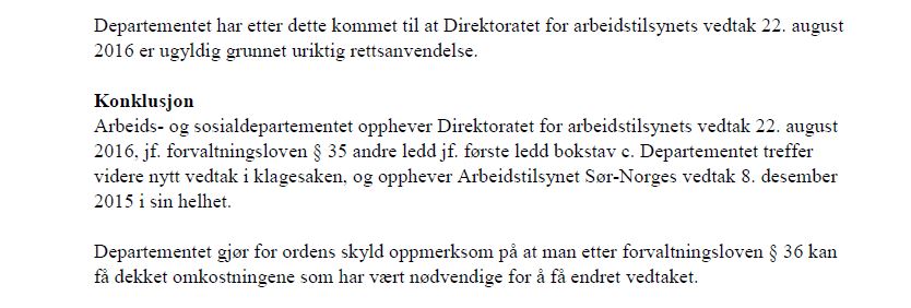 Faksimile av brev fra Arbeids- og sosialdepartementet.